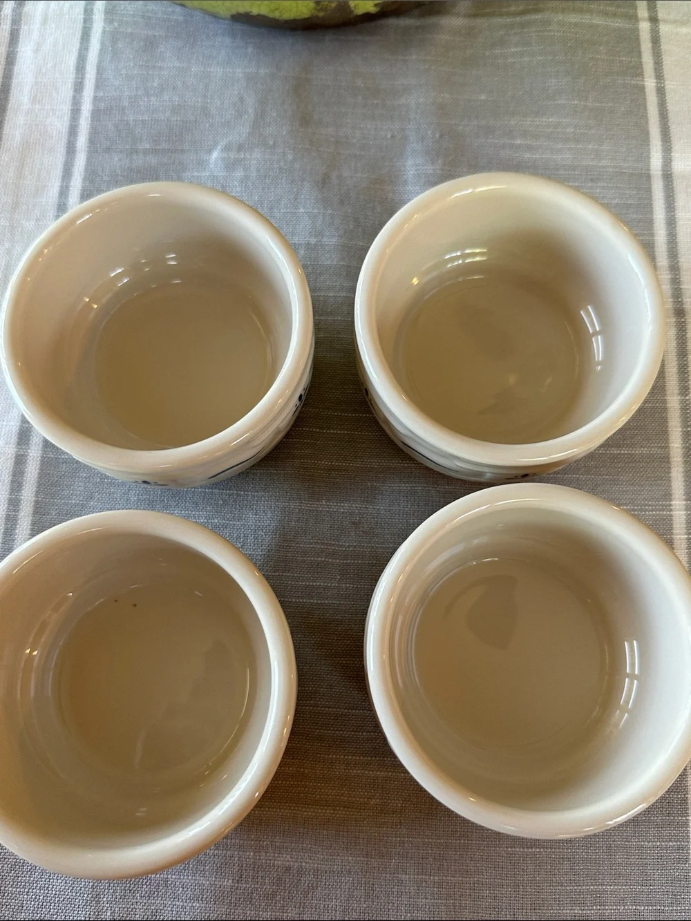 Longaberger White Ceramic Ramekins with Blue Logo Detail set of 4